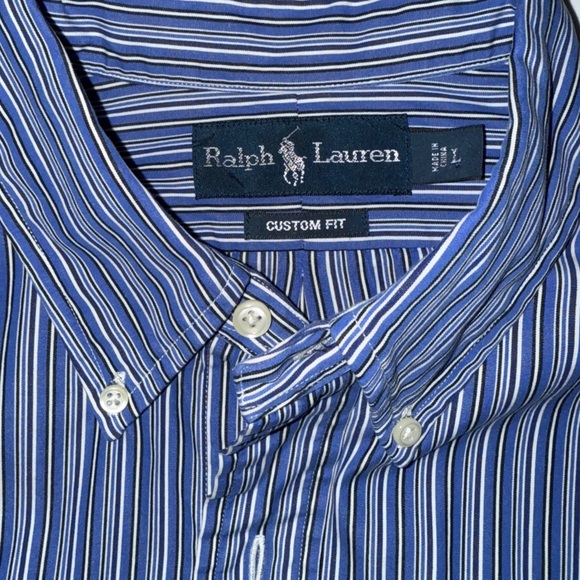 Ralph Lauren Custom Fit Dress Shirt Men’s M Navy Blue Multi-Stripe Button Down - Picture 5 of 9